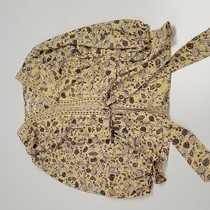 Yellow floral front tie blouse
